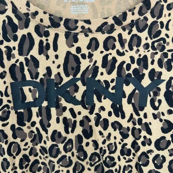 DKNY Women Long Sleeve Cheetah T-shirt Top Cotton Brown Mobwife Y2K Size XL - Picture 4 of 8